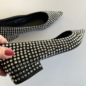 ZARA Crystal Embellished Pointed Toe Ballet Flats Black Size EU 40